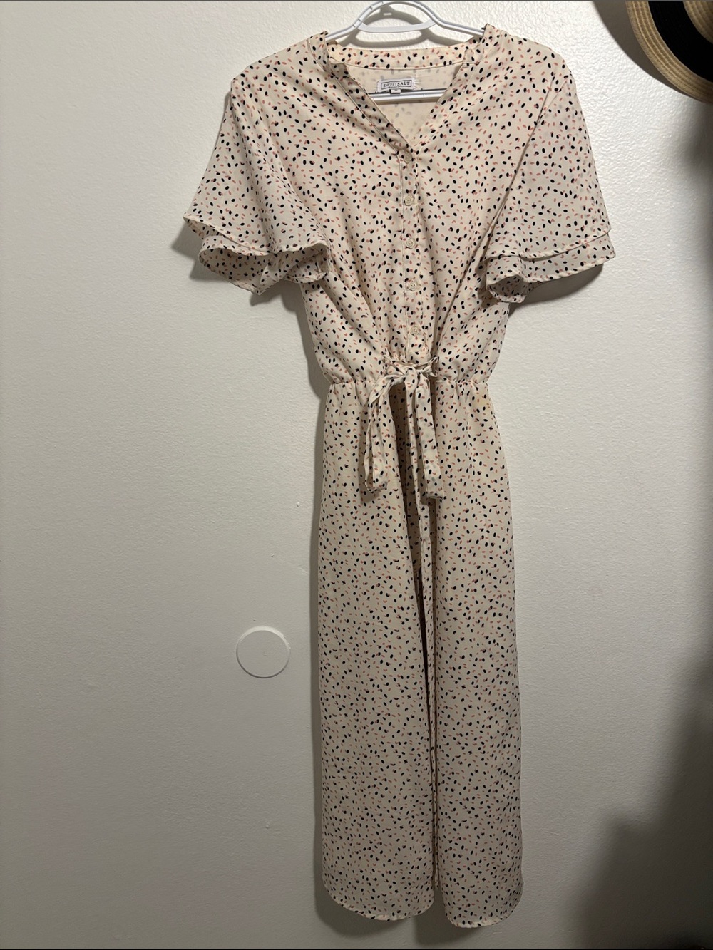 SweetSALT Cream Midi Dress with Black & Blush Dot Print